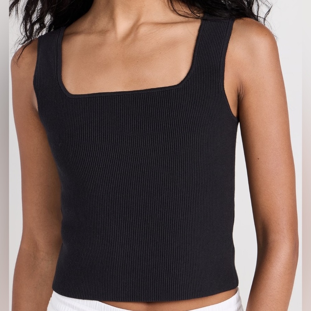 Reformation Julia Square Neck Ribbed Sweater Knit Tank Top in Black Size Medium